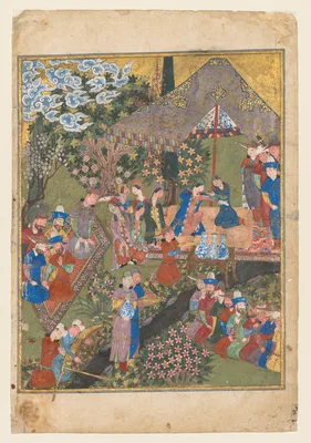Royal Reception in a Landscape, right folio from the double frontispiece of a Shahnama (Book of Kings) of Firdausi (Persian, about 940–1019 or 1025) (verso)