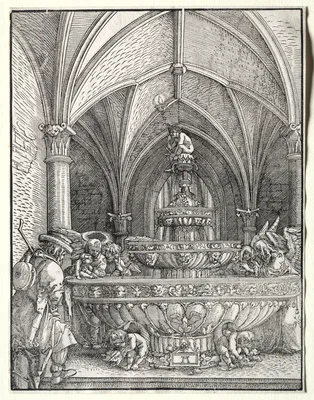 The Holy Family on the Flight into Egypt at a Fountain — Albrecht Altdorfer