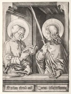 The Twelve Apostles at Gothic Windows:  St. Matthias and St. Judas Thaddaeus — Israhel van Meckenem