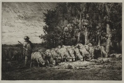 A Herd at the Edge of a Forest — Charles Jacque