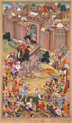 The siege of Arbela in the era of Hulagu Khan, from a Chingiz-nama (Book of Chingiz Khan) of the Jami al-tavarikh (Compendium of Chronicles) of Rashid al-Din (Persian, 1247–1318) — Basawan