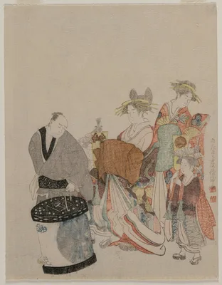 Courtesan on the Town with Attendants at Night — Kubo Shunman