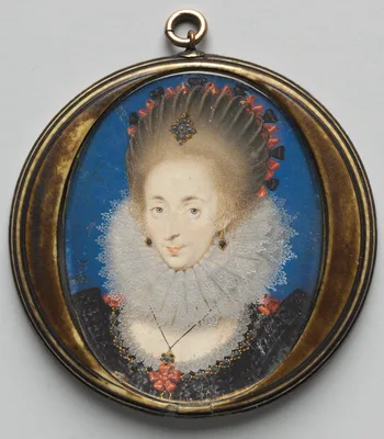 Portrait of Lucy Russell, Countess of Bedford, née Harrington — Isaac Oliver