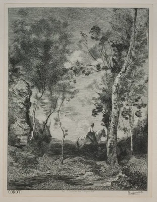 Landscape, or The White Horse, after Corot — Félix Bracquemond