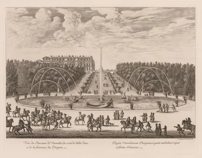 Vue du Château de Versailles, du côté de l'allée et de la fontaine du Dragon — Israel Silvestre