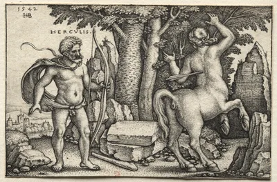 The Labors of Hercules:  Hercules Shooting Nessus — Hans Sebald Beham