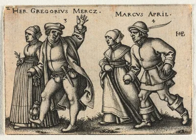 The Peasant Wedding or the Twelve Months:  3-Her Gregorius Mercz 4-Marcus April — Hans Sebald Beham