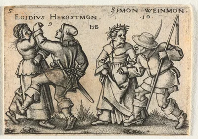 The Peasant Wedding or the Twelve Months:  9-Egidius Herbstmon 10-Simon Weinmon — Hans Sebald Beham