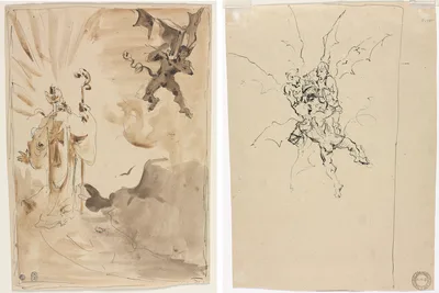 The Bishop and the Demon (recto); Three Demons Holding a Knight (verso)