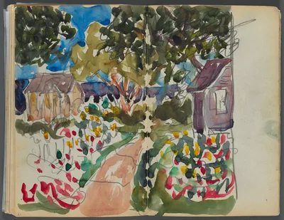 Sketchbook- The Granite Shore Hotel, Rockport, page 016 &17: Houses and Gardens — Maurice Prendergast