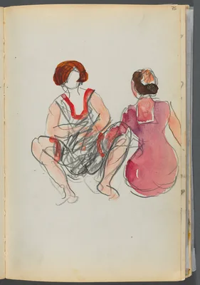 Sketchbook- The Granite Shore Hotel, Rockport, page 075: Seated Bathers — Maurice Prendergast