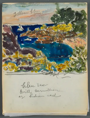 Sketchbook- The Granite Shore Hotel, Rockport, page 024 & 25: Harbor View with Color Notations — Maurice Prendergast