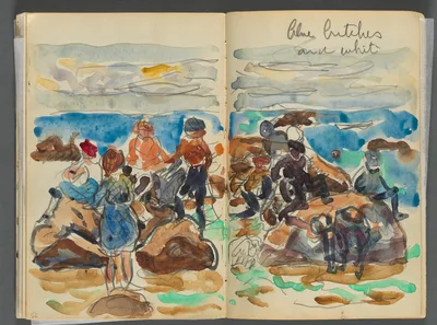 Sketchbook- The Granite Shore Hotel, Rockport, page 034 & 35: Children on a Beach — Maurice Prendergast