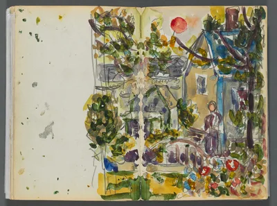 Sketchbook- The Granite Shore Hotel, Rockport, page 158 & 159: House and Garden — Maurice Prendergast