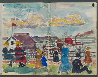 Sketchbook, The Dells, N° 127, page 152 & 153: Figures on a Coast — Maurice Prendergast