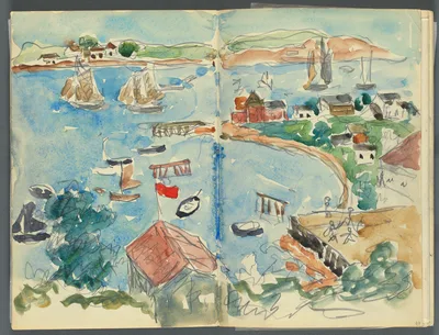 Sketchbook, The Dells, N° 127, page 048 & 49: View of a Cove from above — Maurice Prendergast