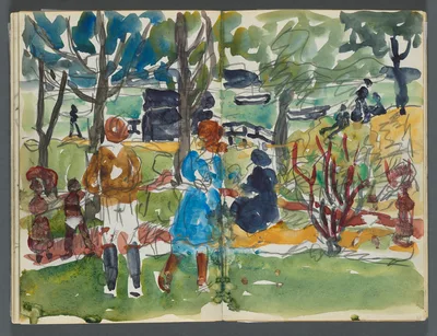 Sketchbook, The Dells, N° 127, page 110 & 111: Figures in a Landscape — Maurice Prendergast