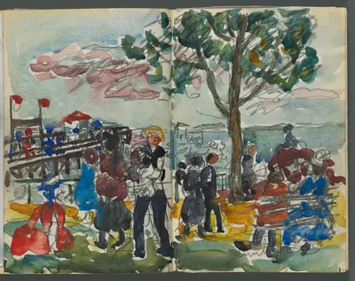 Sketchbook, The Dells, N° 127, page 122 & 123: Figures on a Coast — Maurice Prendergast