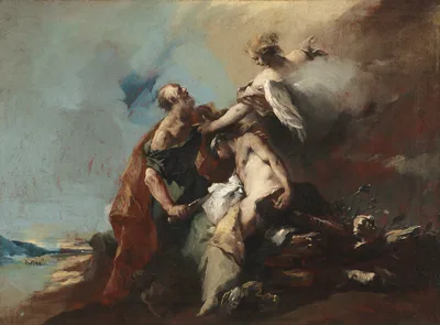 The Sacrifice of Isaac, Tobias and the Angel, The Angels Appearing to Abraham, Abraham Welcoming the Three Angels (painting series) — Francesco Guardi