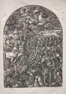 The Apocalypse:  Babylon the Harlot, Seated on the Seven-headed Beast — Jean Duvet