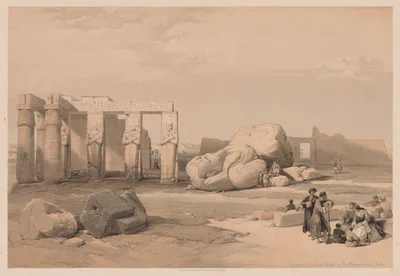 Egypt and Nubia:  Volume II - No. 4, Fragments of the Great Colossi, at the Memnonium — Louis Haghe