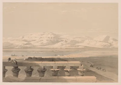 Egypt and Nubia:  Volume I - No. 30, Lybian Chain of Mountains from the Temple of Luxor — Louis Haghe