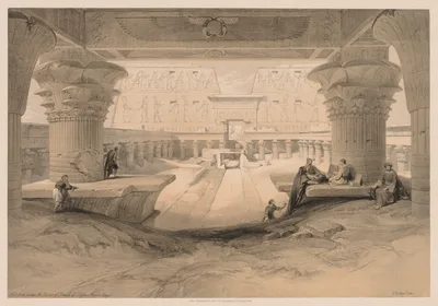 Egypt and Nubia:  Volume I - No. 32, View from under the Portico of the Temple of Edfou, Upper Egypt — Louis Haghe