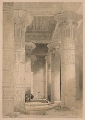 Egypt and Nubia:  Volume I - Frontispiece, View under the Grand Portico, Philae — Louis Haghe