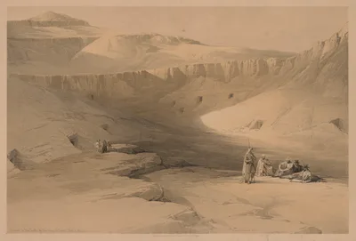 Egypt and Nubia:  Volume II - No. 34, Entrance to the Tombs of the Kings of Thebes, Biban-el-molook — Louis Haghe