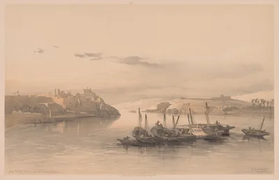 Egypt and Nubia:  Volume II - No. 28, General View of Asouan and the Island of Elephantine — Louis Haghe