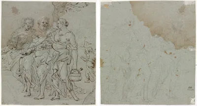 Lot and His Daughters (recto); Sketch for Lot and His Daughters (verso) — Pietro da Cortona