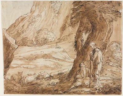 Landscape with Sheep and Two Shepherds — Thomas Barker