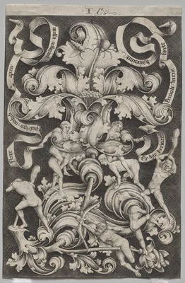 Upright Ornament with Eight Naked Men — Israhel van Meckenem