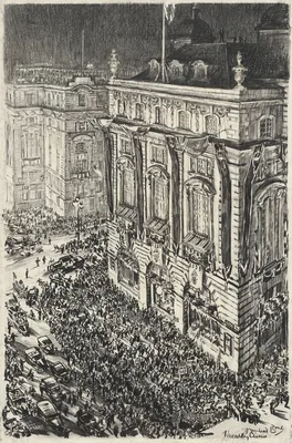 Piccadilly Circus, Eve of the Coronation of George VI — Muirhead Bone