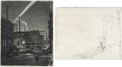 New York Night (recto) Study for New York Night (verso) — Muirhead Bone