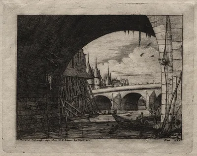 Etchings of Paris:  An Arch of the Notre Dame Bridge — Charles Méryon