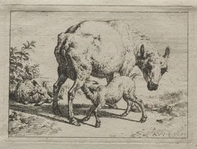 The Ewe and Two Lambs — Adriaen van de Velde
