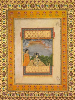 Princess and attendant in trompe l’oeil window — Aqil Khan