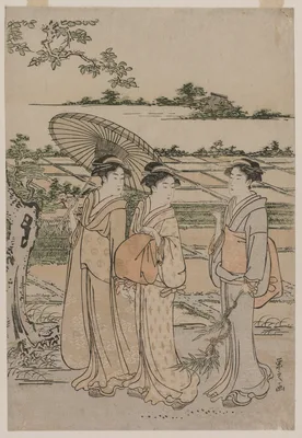 Three Women Strolling in the Countryside — Hosoda Eishi