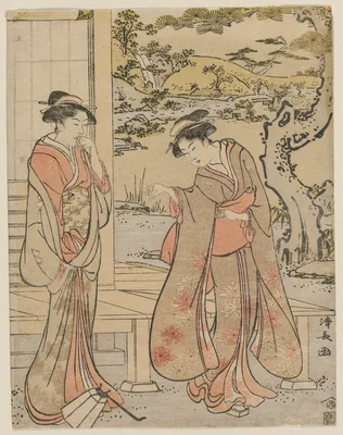 Woman Dropping a Lantern by a Porch — Torii Kiyonaga