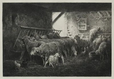 Interior of a Sheep Pen — Charles Jacque