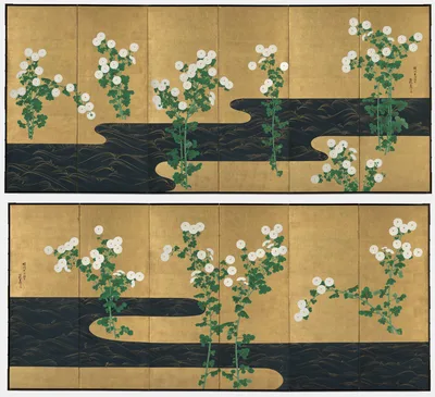 Chrysanthemums by a Stream — Ogata Kōrin
