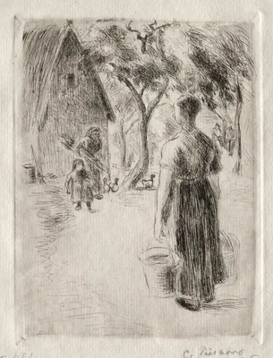 Peasant Woman Carrying Buckets — Camille Pissarro