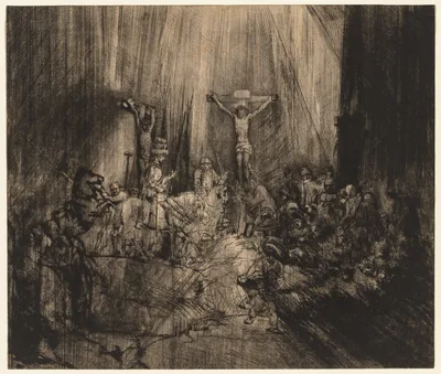 Christ Crucified Between the Two Thieves: 'The Three Crosses' — Rembrandt