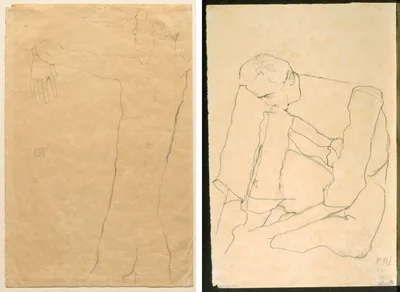 Nude Man with Raised Arms (recto) Seated Man (verso) — Egon Schiele