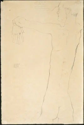 Nude Man with Raised Arms (recto) — Egon Schiele