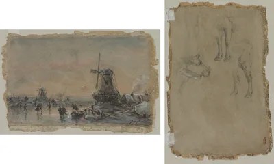 View of Arnheim (recto); Studies of a Bull (verso) — Johan Jongkind