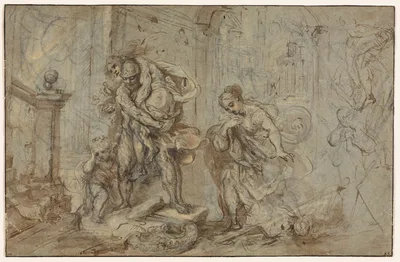 Aeneas Saving Anchises at the Fall of Troy — Federico Barocci
