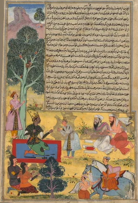 Vabhruvahana Approaches Arjuna, page from the Khan Khanan's Razm-nama — Sur Das Gujarati
