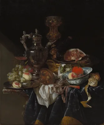 Silver Wine Jug, Ham, and Fruit — Abraham van Beijeren